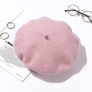 100% Pure Wool Felt Beret Women Fashion British Style Girls Beret Hat