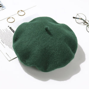 100% Pure Wool Felt Beret Women Fashion British Style Girls Beret Hat