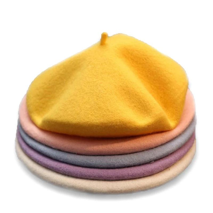 Winter Cheap 100% Wool Solid Color Beret Caps Female