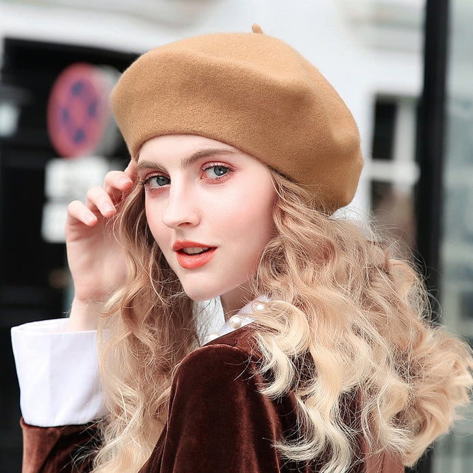 100% Pure Wool Felt Beret Women Fashion British Style Girls Beret Hat