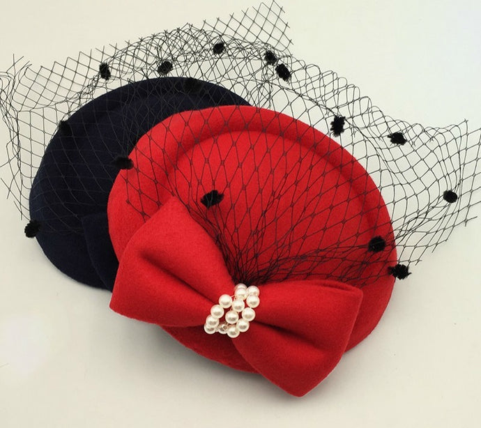 Winter Embroidered Veil Cotton Felt Pillbox Hats For Formal Cocktail Party Fascinator Hats For Women